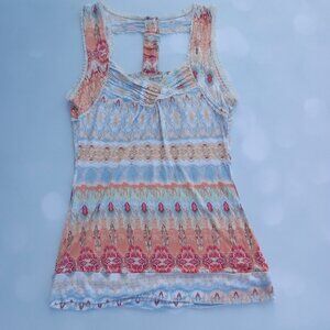 American Rag Boho Printed Cutout Bungee Tunic‎ Tank Orange Multi, Size Small